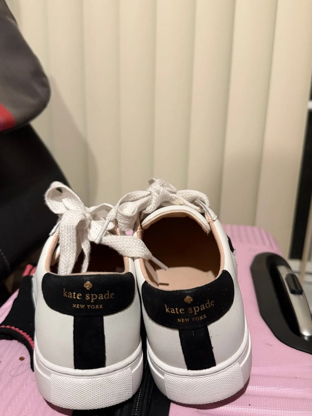 kate spade White Leather Sneakers with Black Heart Accent